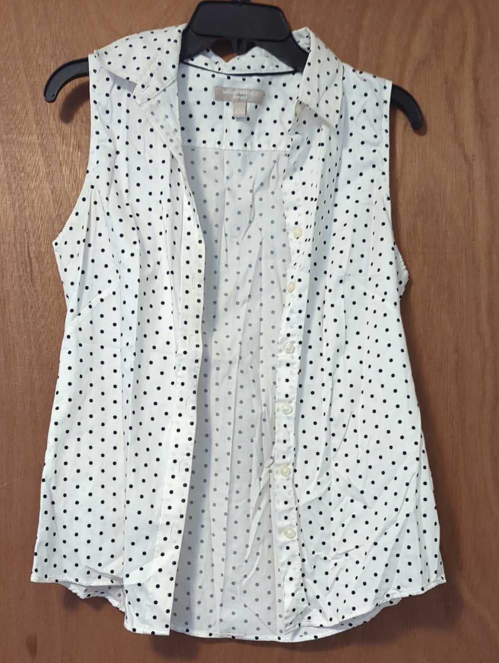 Banana Republic White Sleeveless Polka Dot Button-Down Shirt